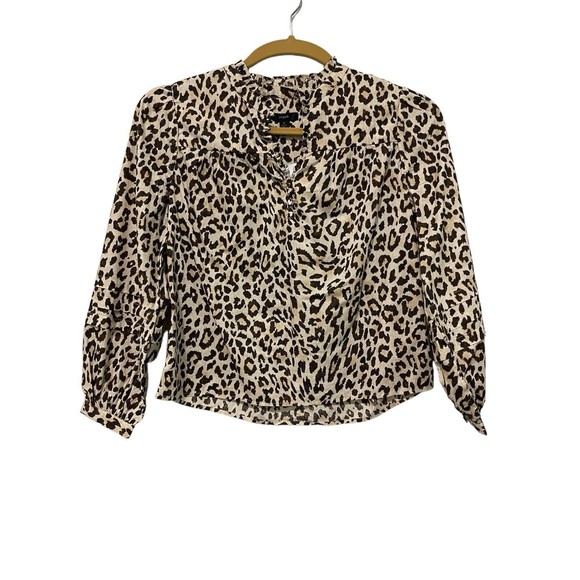 JCrew Reimagined Leopard Print Pullover Puffy Sleeve Shirt‎ Small NWT - Picture 1 of 9
